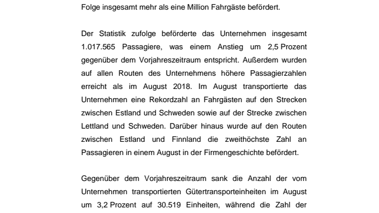 Tallink Silja knackt bei den Passagierzahlen im dritten Monat in Folge die Millionenmarke 