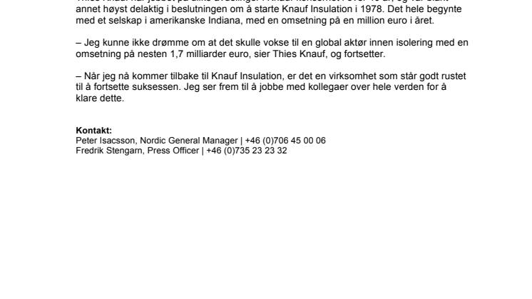 Ny konsernsjef i Knauf Insulation 
