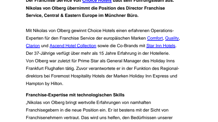 Choice Hotels: Führungswechsel im Franchise Service