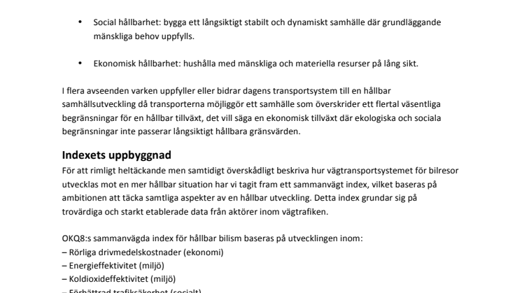 Faktablad index hållbar bilism