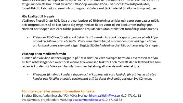 VäxShop – webbshop med låga ordinariepriser för lantbrukare