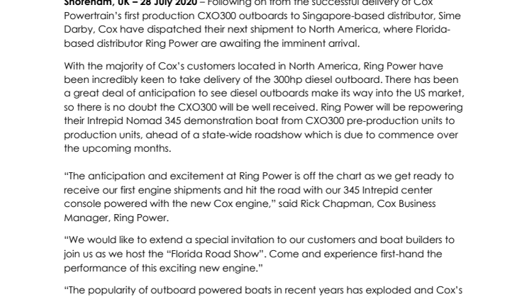 Cox Production diesel outboards make their way to North America