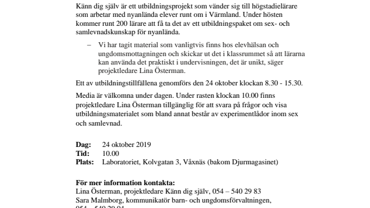 Pressinbjudan: Känn dig själv - unikt projekt om sex och samlevnad för nyanlända elever