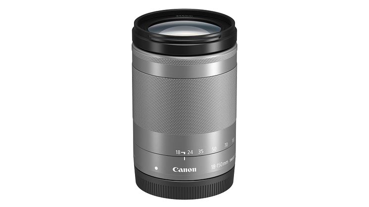 EF-M 18-150mm f3.5-6.3 IS STM SL Slant with cap