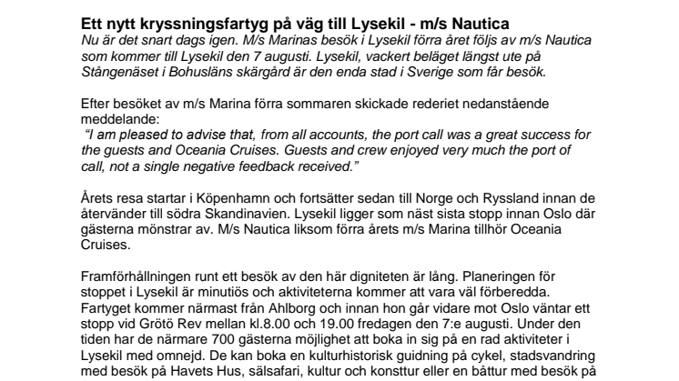 Ett nytt kryssningsfartyg på väg till Lysekil - m/s Nautica