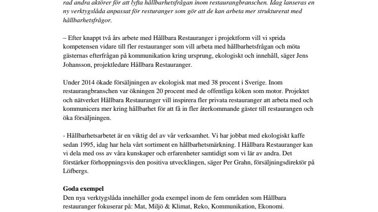 Löfbergs vill få fler restauranger att arbeta hållbart