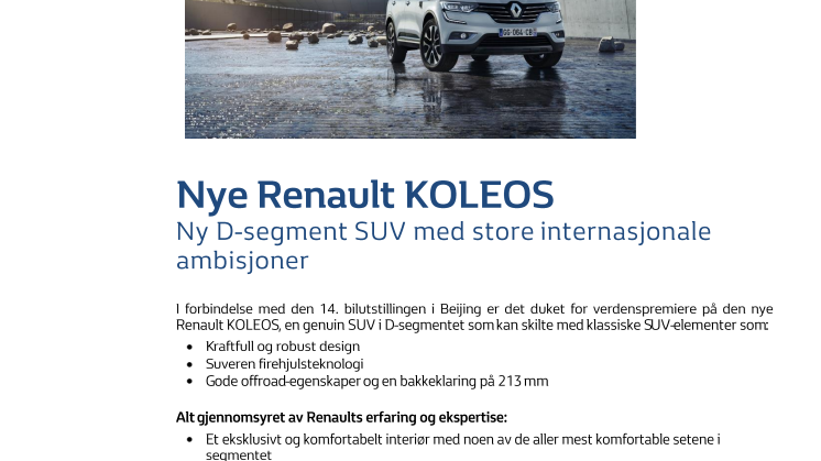 Nye Renault KOLEOS pressekit