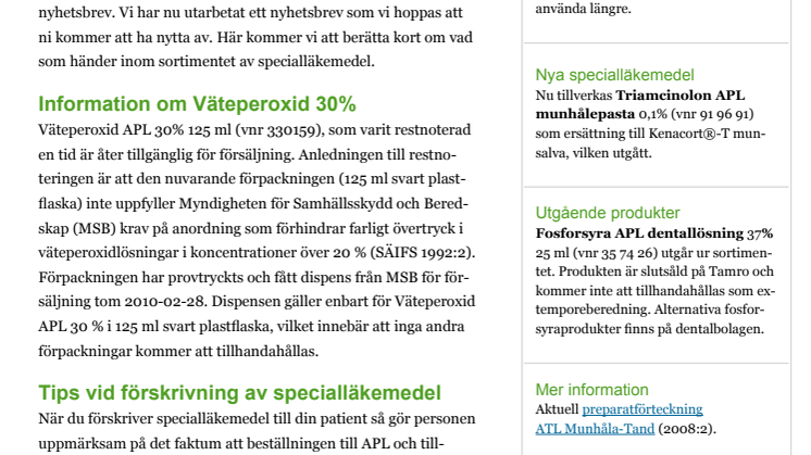 Nyhetsbrev nr 2 2009 Munhåla tand