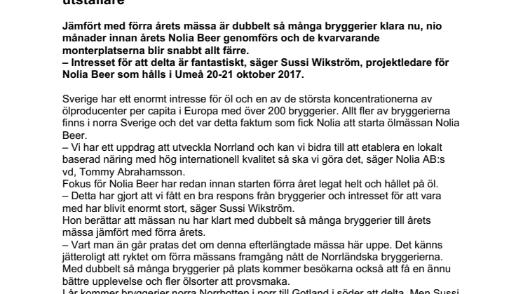 Norrlands ölmässa dubblerar antalet bryggerier och utställare