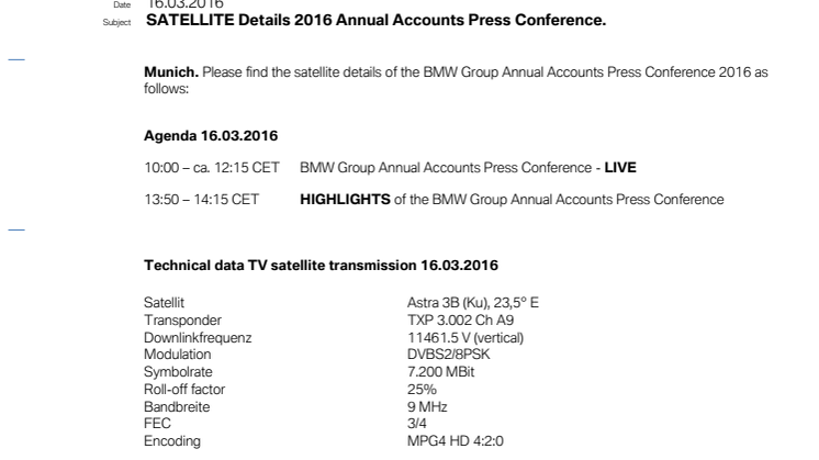 SATELLITE Details BMW Group Annual Accounts Conference 2016