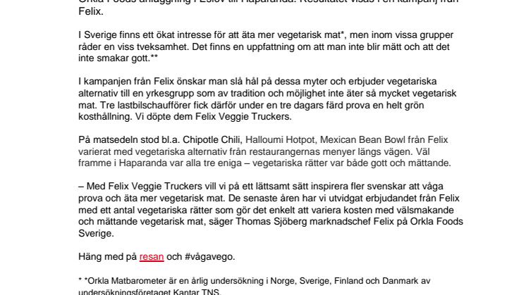 Press release Felix Veggie Truckers