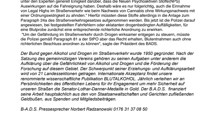 Polizeirechte bei Fahrten mit Verdacht auf psychoaktive Stoffe ausweiten