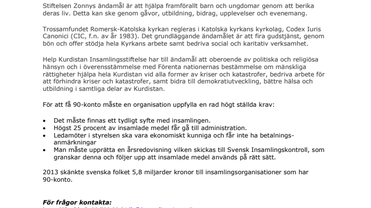 Tre nya insamlingsorganisationer har beviljats 90-konto