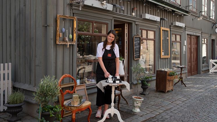 Tvåla&Tvaga's butik fylld med hantverkstvål är belägen i Haga, Göteborg