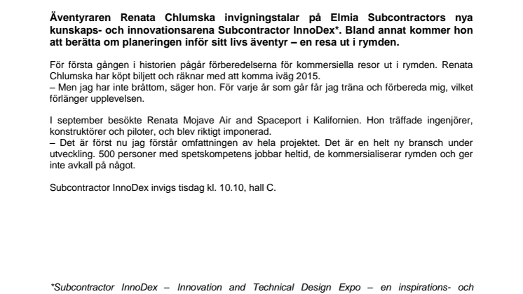 Renata Chlumska inviger Subcontractor InnoDex