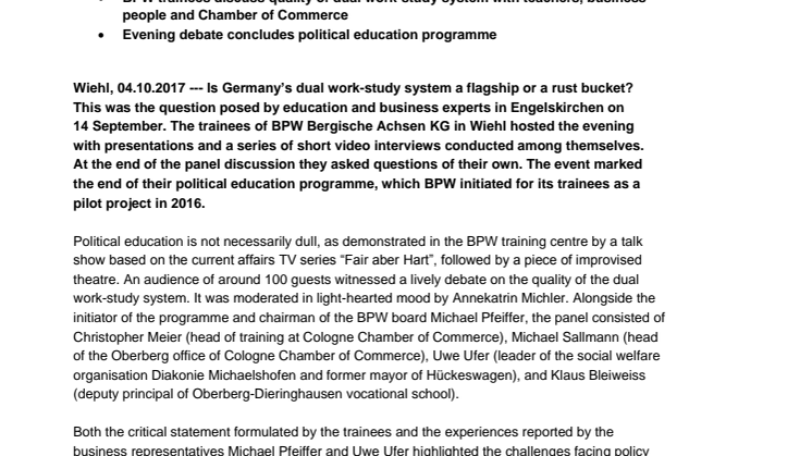 BPW trainees host political discussion – education system in need of reform