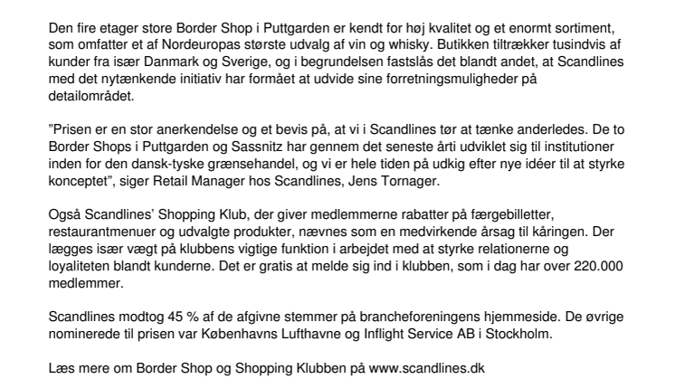 Scandlines vinder pris for Border Shop