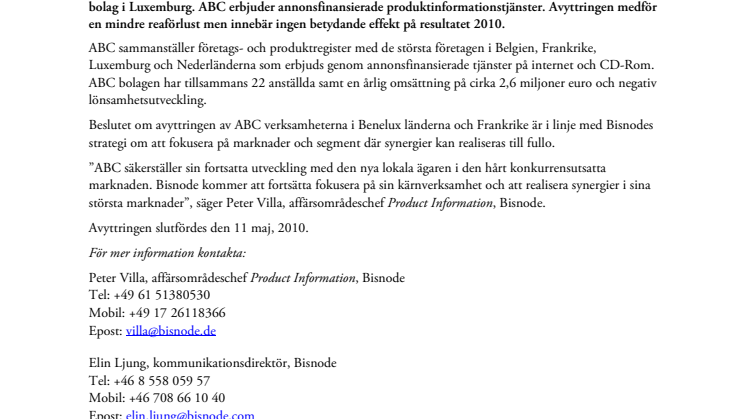 Bisnode avyttrar ABC bolag