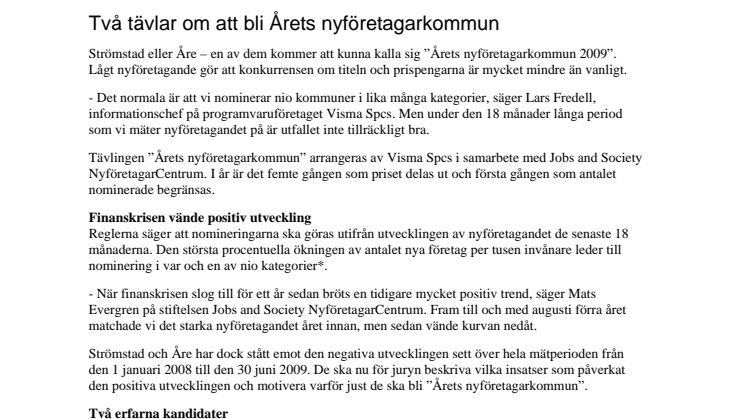 Två tävlar om att bli Årets nyföretagarkommun