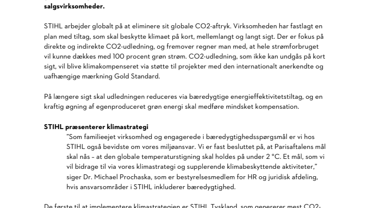 STIHL PRÆSENTERER NY KLIMASTRATEGI  – VIL VÆRE KLIMANEUTRALE