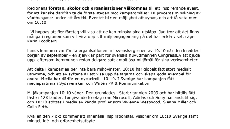 Kick off i Lund för globala miljökampanjen 10:10!