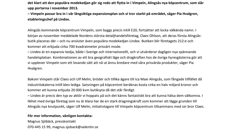 Lindex klara för Vimpeln i Alingsås