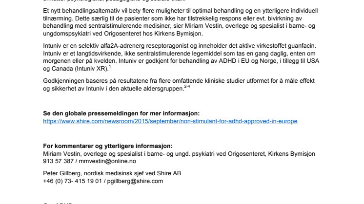 EU godkjenner Intuniv - en ny behandling for barn og unge med ADHD 