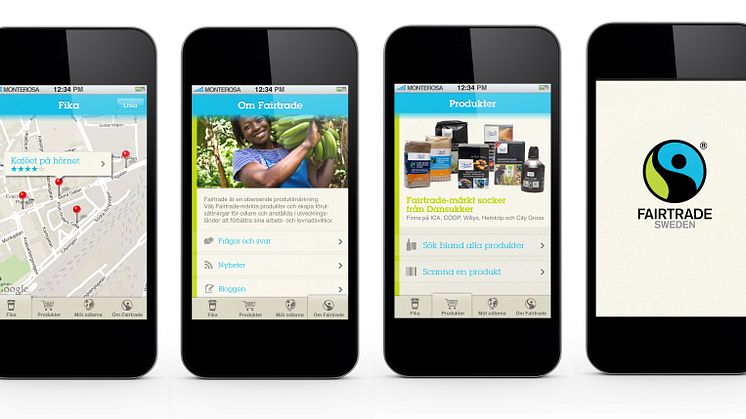 Fairtrades mobilapp - skärmar