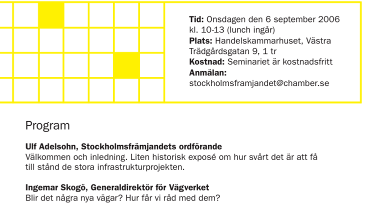 Pressinbjudan från Stockholmsfrämjandet: Seminarium 6 september om Stockholmstrafiken