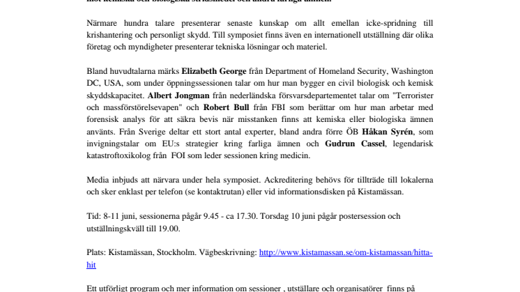 Pressinbjudan:  Skydd mot farliga ämnen - internationellt symposium i Stockholm 8-11 juni
