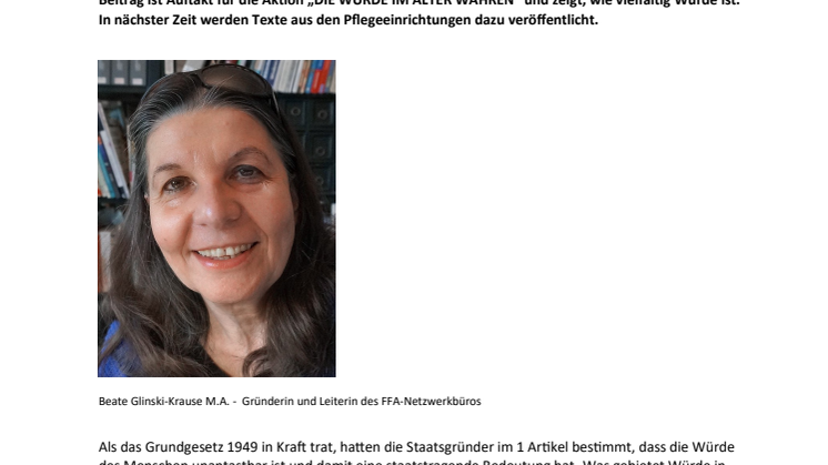 DIE WÜRDE IM ALTER WAHREN – Beiträge zu 70 Jahre Grundgesetz Artikel 1