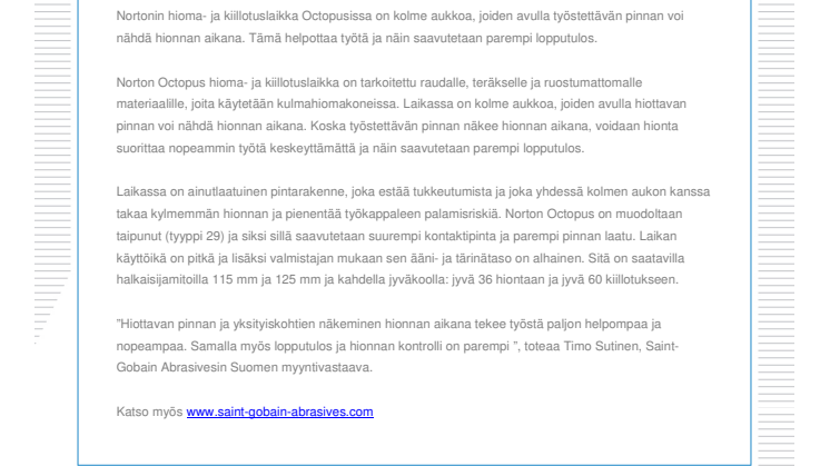 Norton Octopus - hioma- ja kiillotuslaikalla hiomapinta näkyy