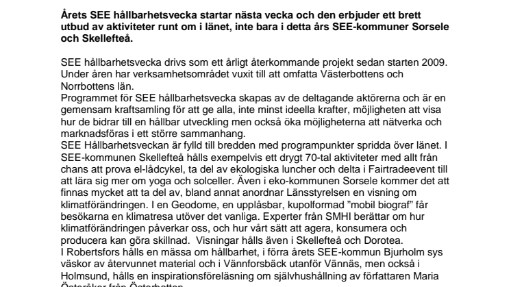 Stort utbud av aktiviteter runt om i Västerbotten under SEE hållbarhetsvecka
