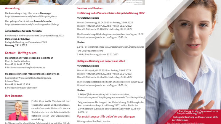 Flyer | Einführung  in  die  Personzentrierte Gesprächsfühung 2022 / Kollegiale Beratung und Supervision 2023