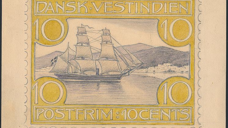 P.V. Jensen-Klints udkast til et Dansk Vestindisk frimærke (1904-5). Vurdering: 3.000 kr.