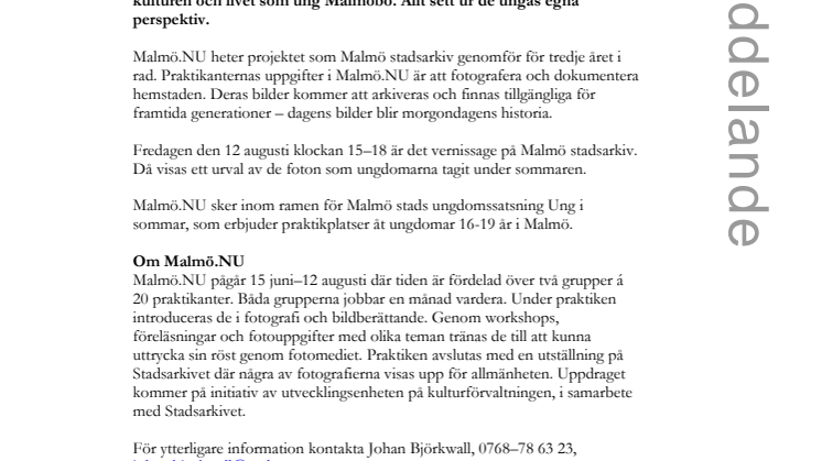 Vernissage: Ungas foton idag, morgondagens historia
