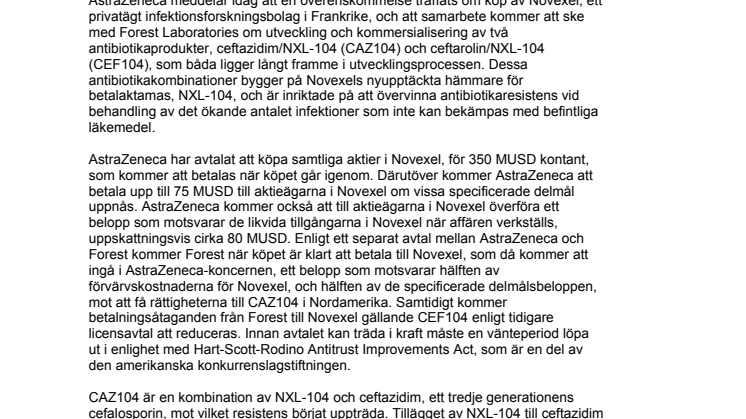 AstraZeneca förvärvar infektionsforskningsbolaget Novexel och utvidgar samarbetet med Forest Laboratories
