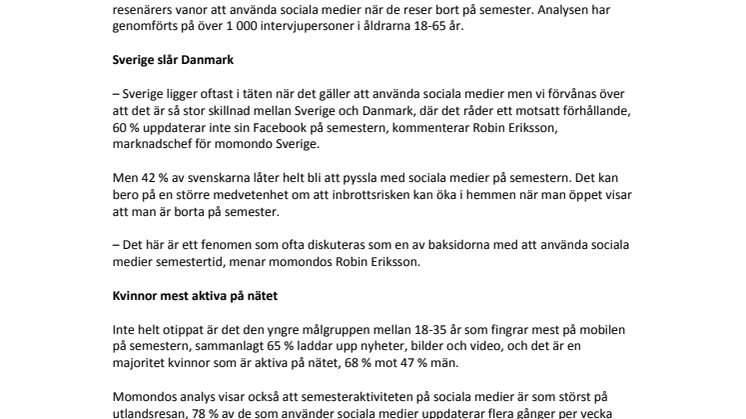 Svenskar tar täten i Facebook på semestern