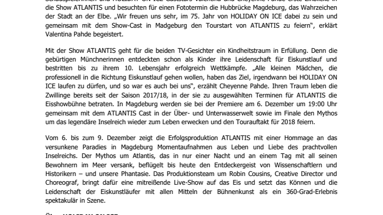 Valentina und Cheyenne Pahde stellen HOLIDAY ON ICE Show ATLANTIS in Magdeburg vor