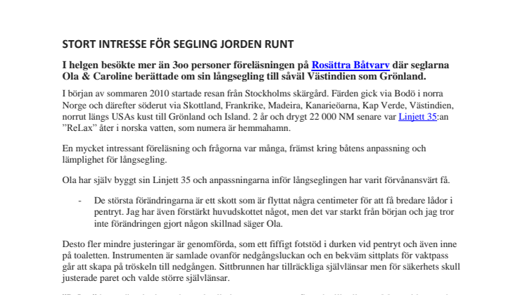 Stort intresse för segling jorden runt