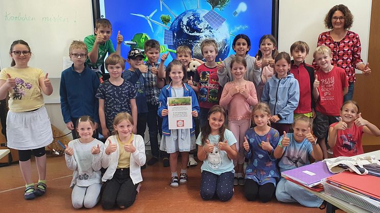 Die Klasse 3 mit Klassenlehrerin Fr. Christner-Hahn der Grundschule Rübgarten ist Energiesparklasse des Jahres. (Bild: Schleinitz)