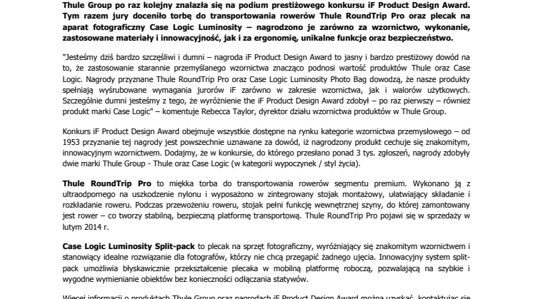 Thule i Case Logic zdobywają prestiżowe nagrody iF Product Design Award 