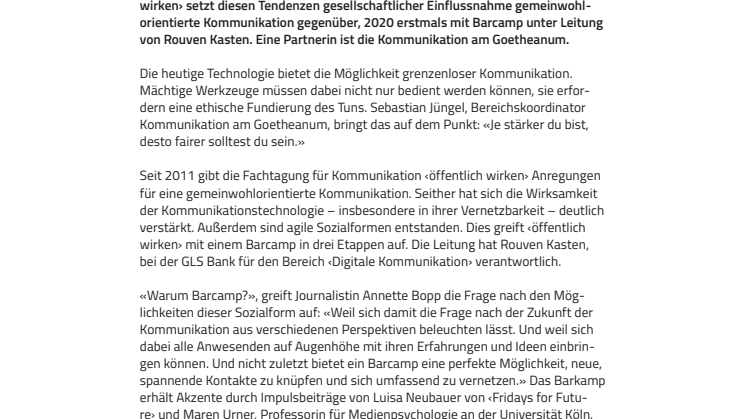 «Je stärker du bist, desto fairer solltest du sein» Kommunikation heute: Fachtagung mit Barkamp ‹öffentlich wirken›