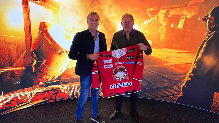 Peter Areskog, VD och ägare av Areco Steel, och Patrik Sylvegård, sportchef för Malmö Redhawks.