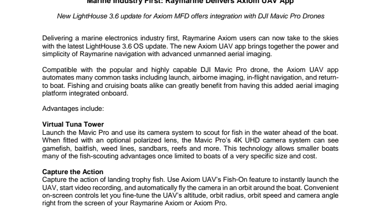 Raymarine - Marine Industry First: Raymarine Delivers Axiom UAV App