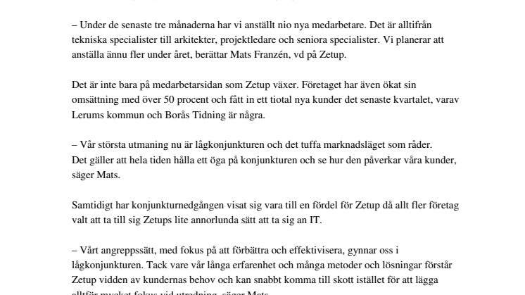 Zetup växer i kristid