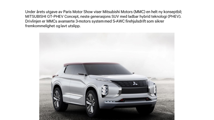 MITSUBISHI MOTORS MODELLER PÅ 2016 PARIS MOTOR SHOW