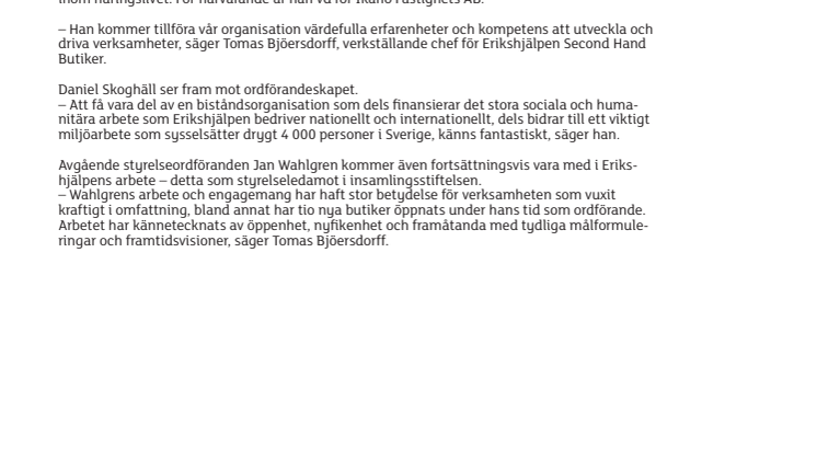 Ny styrelseordförande Erikshjälpen Second Hand Butiker