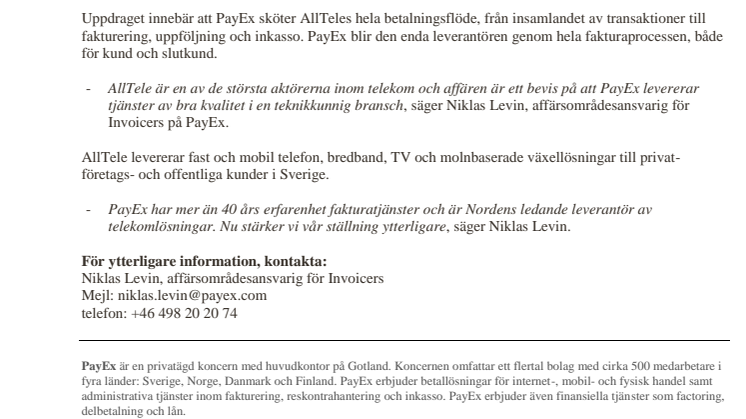 AllTele väljer fakturatjänster från PayEx