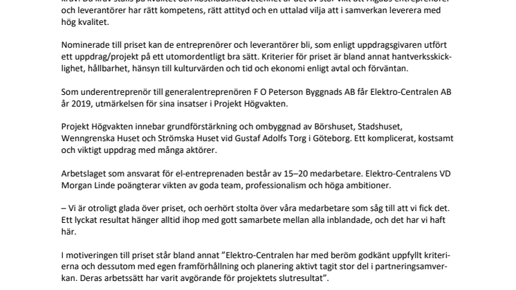 Elektro-Centralen får Higabs Entreprenörspris 2019